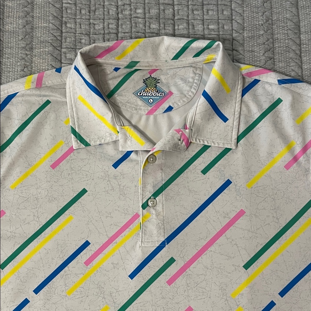 Chubbies White Marble Golf Polo with Colorful Stripes
